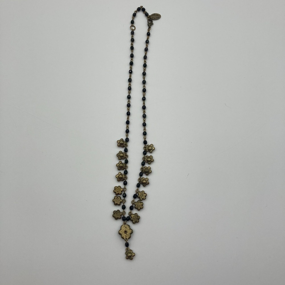 Vtg Michal Negrin Black Pink Beaded Floral Daisy Chain Choker Crystal Accents - Picture 5 of 9